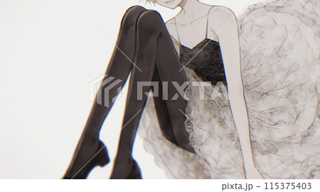 白いフレアスカートをはいてしゃがんでいる女性・花嫁