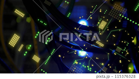 Image of connections and data processing over black background Image of connections and data processing over black background 115376328