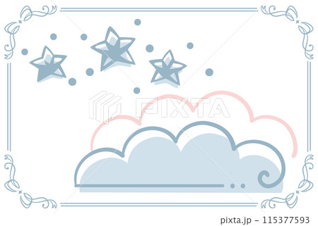 雲と星。ゆめかわ、ガーリーなパステルトーンのイラスト素材。ベクターイラスト素材。 115377593