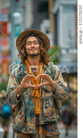 ハートマークを作るホームレス男性 AI画像 ハートマークを作るホームレス男性 AI画像 115378282