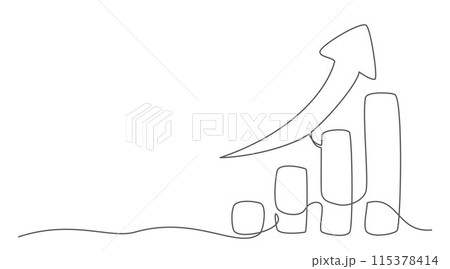 Growing graph One line drawing on white background Growing graph One line drawing on white background 115378414
