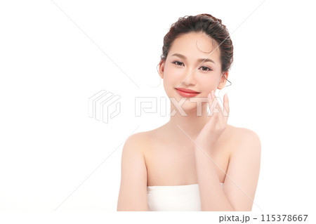 Beautiful young asian woman with clean fresh skin on white background, Face care, Facial treatment, Cosmetology, beauty and spa, Asian women portrait. 115378667