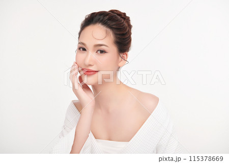 Beautiful young asian woman with clean fresh skin on white background, Face care, Facial treatment, Cosmetology, beauty and spa, Asian women portrait. 115378669