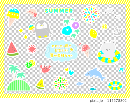 Sticker-style summer material set 02 115378802