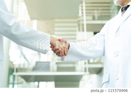 握手する白衣を着た医師・研究者 115378906