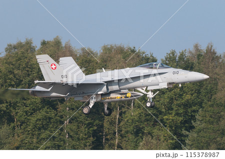 着陸するスイス空軍F/A-18Cホーネット 着陸するスイス空軍F/A-18Cホーネット 115378987
