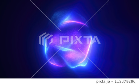 Blue purple energy magic sphere round high-tech digital ball core of light rays waves lines and energy particles. Abstract background Blue purple energy magic sphere round high-tech digital ball core of light rays waves lines and energy particles. Abstract background 115379296