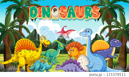 Colorful Dinosaur Scene Poster Colorful Dinosaur Scene Poster 115379511