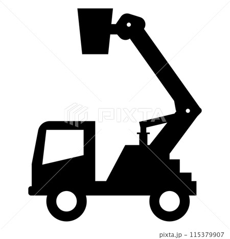 Cherry picker truck icon. Crane basket sign. Crane truck with basket symbol. Bucket truck logo. flat style. 115379907