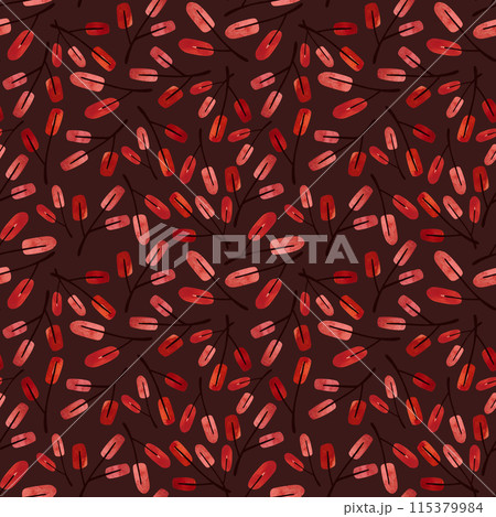 Watercolor seamless pattern with twigs and autumn leaves. Pattern for seasonal wrapping paper, fabric, textile. 115379984