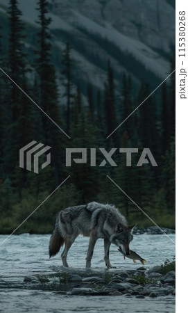 Majestic predator: wolf, a symbol of wilderness and strength, embodies grace and power in its natural habitat, capturing the essence of untamed beauty and primal instincts. 115380268
