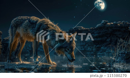 Majestic predator: wolf, a symbol of wilderness and strength, embodies grace and power in its natural habitat, capturing the essence of untamed beauty and primal instincts. Majestic predator: wolf, a symbol of wilderness and strength, embodies grace and power in its natural habitat, capturing the essence of untamed beauty and primal instincts. 115380270