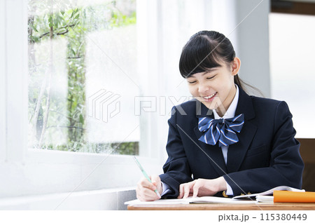 授業を受ける女子中学生 授業を受ける女子中学生 115380449