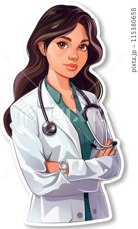 Medicine health care cartoon sticker, isolated on white background with cut-out edges. Creative concept for healthcare presentations, medical illustrations, and health-related design Medicine health care cartoon sticker, isolated on white background with cut-out edges. Creative concept for healthcare presentations, medical illustrations, and health-related design 115380658