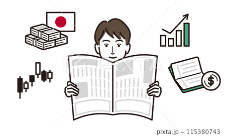 経済について新聞を読む男性 経済について新聞を読む男性 115380743