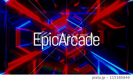 Promoting a vibrant gaming venue, the neon-lit maze captures the high-energy atmosphere of an arcade Promoting a vibrant gaming venue, the neon-lit maze captures the high-energy atmosphere of an arcade 115380849