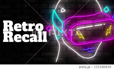 Promoting nostalgic events, a neon sign with a vintage VR headset evokes a sense of 80s nostalgia Promoting nostalgic events, a neon sign with a vintage VR headset evokes a sense of 80s nostalgia 115380850