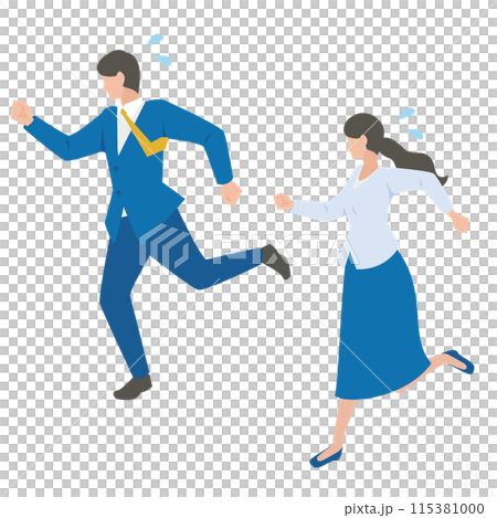 匆忙奔跑的男性和女性商務人士 匆忙奔跑的男性和女性商務人士 115381000