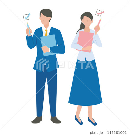 チェックしたり、査定をする男性と女性のビジネスパーソン 115381001