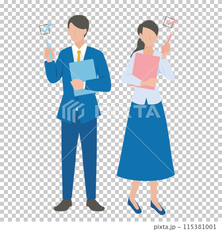 チェックしたり、査定をする男性と女性のビジネスパーソン 115381001