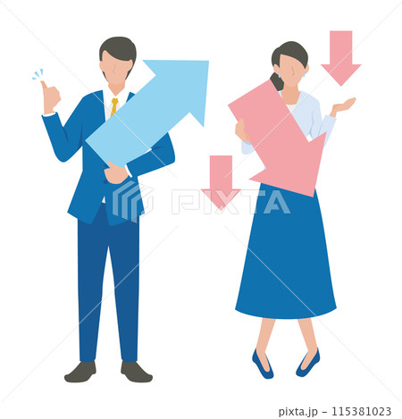 上げる男性と下げる女性のビジネスパーソン 115381023