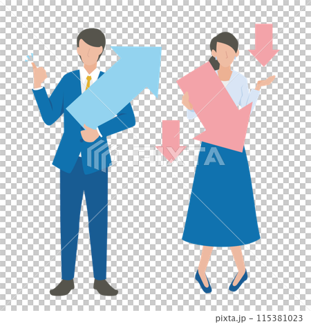 上げる男性と下げる女性のビジネスパーソン 115381023