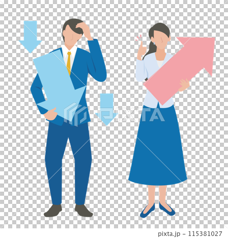 下げる男性と上げる女性のビジネスパーソン 115381027