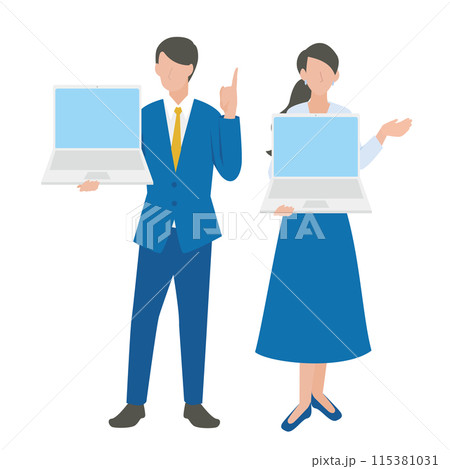 パソコンで案内をする男性と女性のビジネスパーソン 115381031