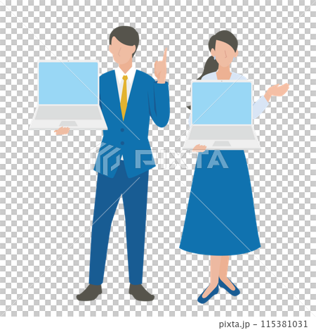 パソコンで案内をする男性と女性のビジネスパーソン 115381031