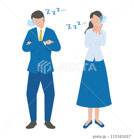 疲れて居眠りをする男性と女性のビジネスパーソン 115381037
