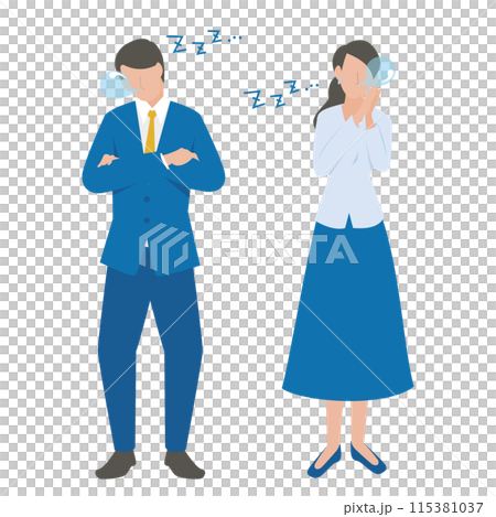 疲れて居眠りをする男性と女性のビジネスパーソン 115381037