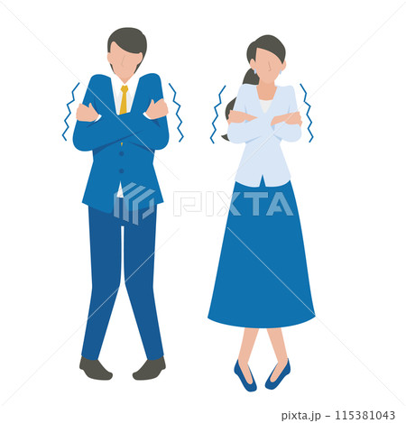 風邪をひいて震える男性と女性のビジネスパーソン 115381043