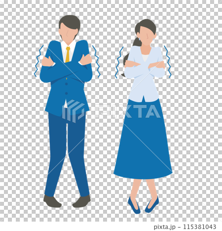 風邪をひいて震える男性と女性のビジネスパーソン 115381043