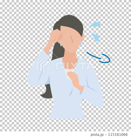 一名女商人因炎熱而擦去額頭的汗水 115381066