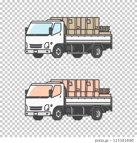 物流系列：2噸平板車滿載貨物待出貨插畫（彩色&單色） 115381690