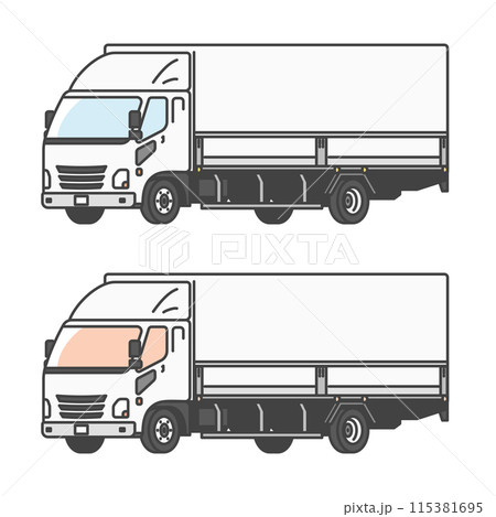 物流シリーズ：働く車・物流業界・4トントラックのイラスト(カラー&モノカラーのSET) 115381695