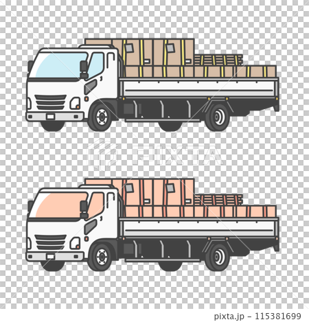 物流シリーズ:配送の貨物を積んだ、平積み4トントラックのイラスト(カラー&モノカラー) 物流シリーズ:配送の貨物を積んだ、平積み4トントラックのイラスト(カラー&モノカラー) 115381699