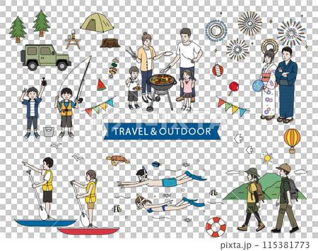 Summer travel, outdoor illustration set 115381773