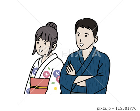 浴衣を着た若いカップルのイラスト 115381776