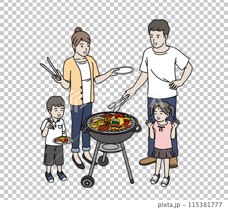 バーベキュー料理をする家族のイラスト 115381777
