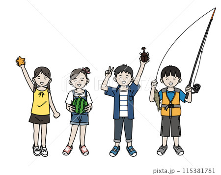夏の自然と触れ合う子供達のイラスト 115381781