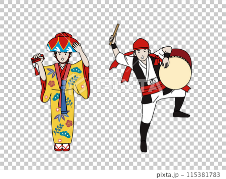 沖縄の人物と琉装のイラスト 115381783