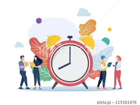 Tiny business people with alarm clock flat style 115381976