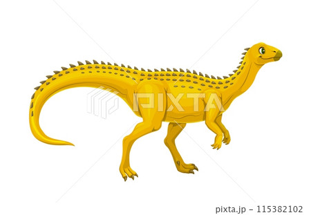 Sutellosaurus prehistoric dinosaur. Isolated cartoon vector dino character side view, with bright yellow body, long tail, sturdy legs and back armor. Mesozoic reptile for paleontological education Sutellosaurus prehistoric dinosaur. Isolated cartoon vector dino character side view, with bright yellow body, long tail, sturdy legs and back armor. Mesozoic reptile for paleontological education 115382102