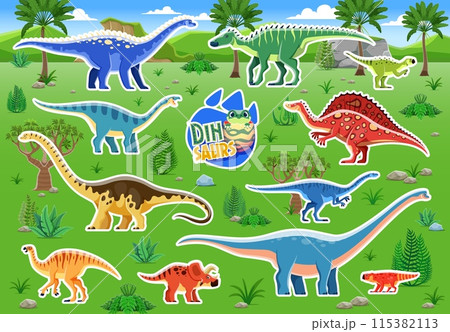 Dinosaur stickers, prehistoric Ampelosaurus, Coloradisaurus, Shantungosaurus and Hypselosaurus. Camptosaurus, Arrhinoceratops or Antarctosaurus, Lufengosaurus and Psittacosaurus 115382113