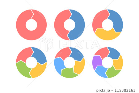 Rotation arrows in circular motion. Color circle arrow combinations. Set of circular infographics. Graphic diagram. Design element. Vector illustration isolated on white background 115382163