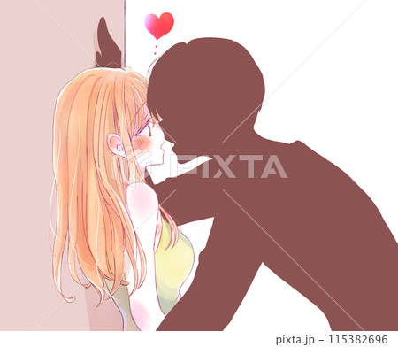 シルエットの男性に壁ドンをされる女性 シルエットの男性に壁ドンをされる女性 115382696