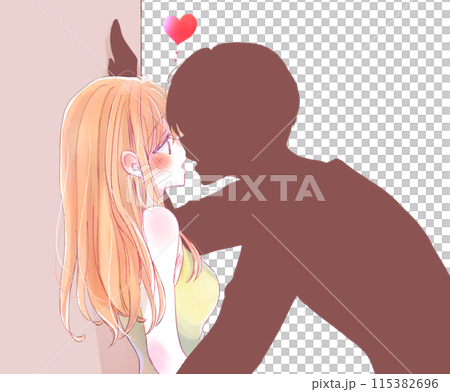 シルエットの男性に壁ドンをされる女性 シルエットの男性に壁ドンをされる女性 115382696