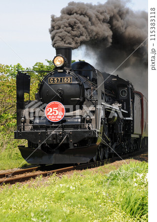 黒煙を上げて疾走する磐越西線SLばんえつ物語 115383118
