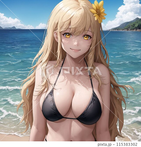 水着の金髪巨乳美女 115383302